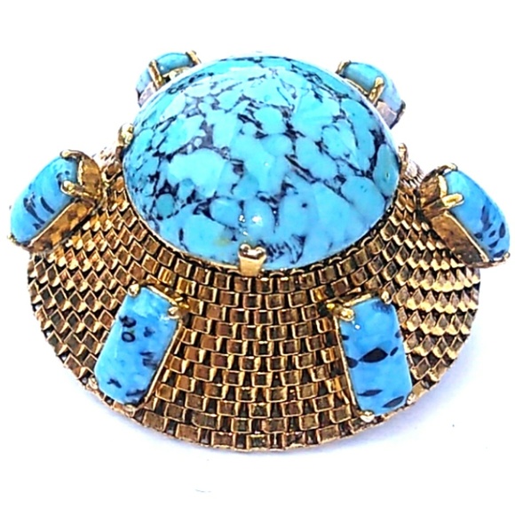 Dior Jewelry - RARE 1963 Christian Dior Domed Blue Stone Brooch